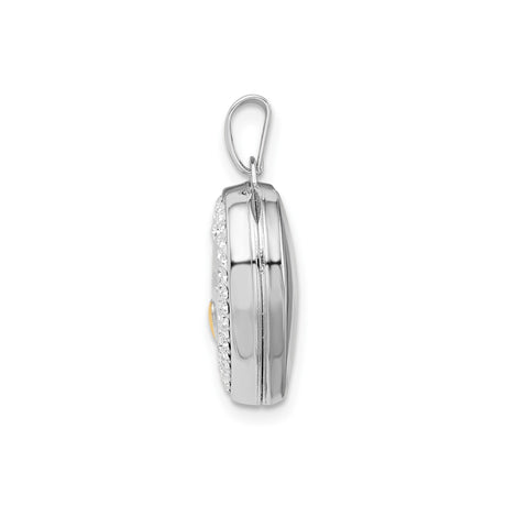 Sterling Silver Heart Locket Pendant with Crystal Accents and Gold Tone Heart, Mom Keepsake Jewelry