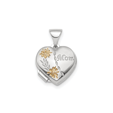 Floral Mom Heart Locket Charm Pendant in Real 925 Sterling Silver
