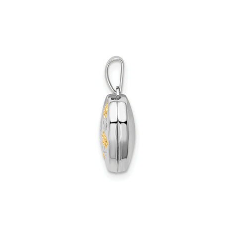 Sterling Silver Heart Shaped Mom Locket Pendant with Gold Tone Floral Accents