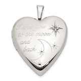 Sterling Silver Heart Locket with Diamond, Moon and Star Theme, I Love You to the Moon and Back