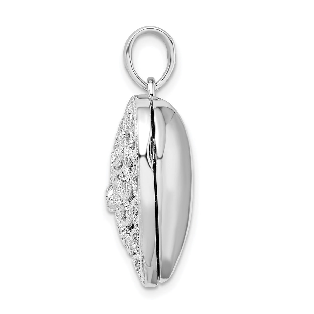 Sterling Silver Heart Shaped Locket Pendant with Cubic Zirconia and Filigree Floral Design