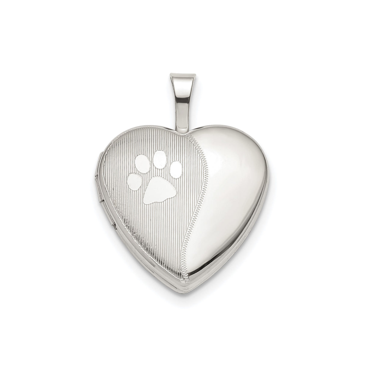 Sterling Silver Heart Locket Pendant with Paw Print, Pet Memorial Jewelry for Women