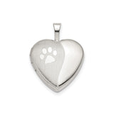 Sterling Silver Heart Locket Pendant with Paw Print, Pet Memorial Jewelry for Women