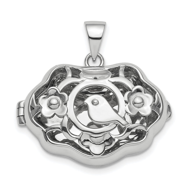 Bird Locket Style Charm Pendant in Real 925 Sterling Silver