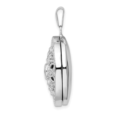 Sterling Silver Oval Locket Pendant with Cubic Zirconia, Blue Enamel, Floral Filigree Design for Women
