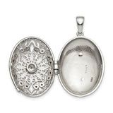 Sterling Silver Oval Locket Pendant with Cubic Zirconia, Filigree Floral Mandala Design
