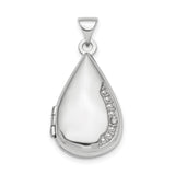 Sterling Silver Teardrop Locket Pendant with Diamond Accent and Beaded Detail for Women