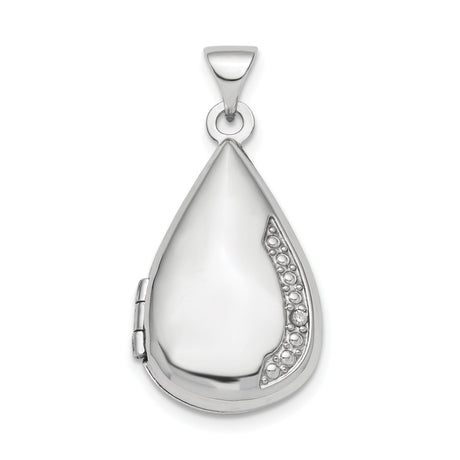 Sterling Silver Teardrop Locket Pendant with Diamond Accent and Beaded Detail for Women