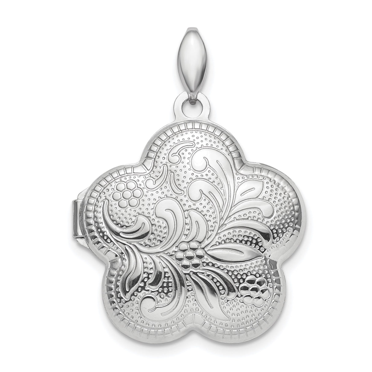 Sterling Silver Floral Locket Pendant with Clover Shape and Vintage Leaf Design