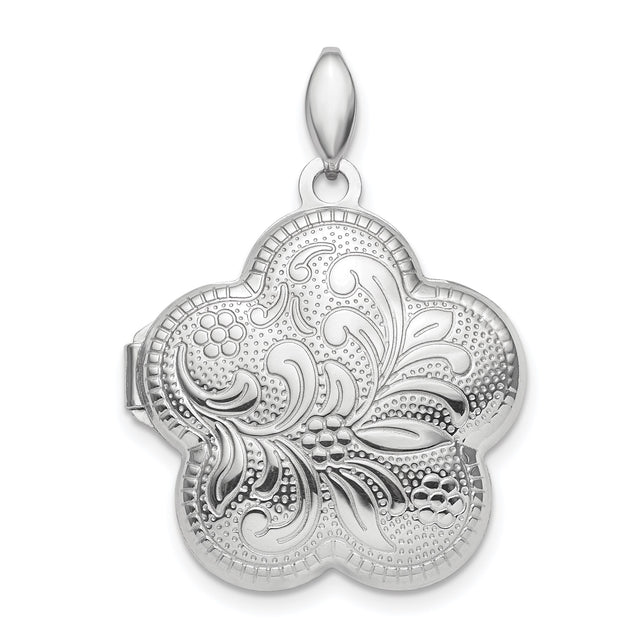 Sterling Silver Floral Locket Pendant with Clover Shape and Vintage Leaf Design