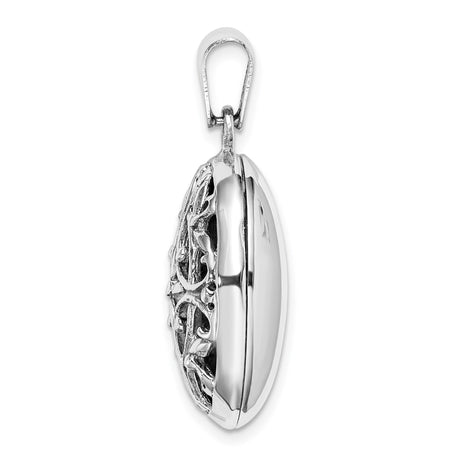 Sterling Silver Oval Locket Pendant with Filigree Floral and Vine Design, Vintage Celtic Style