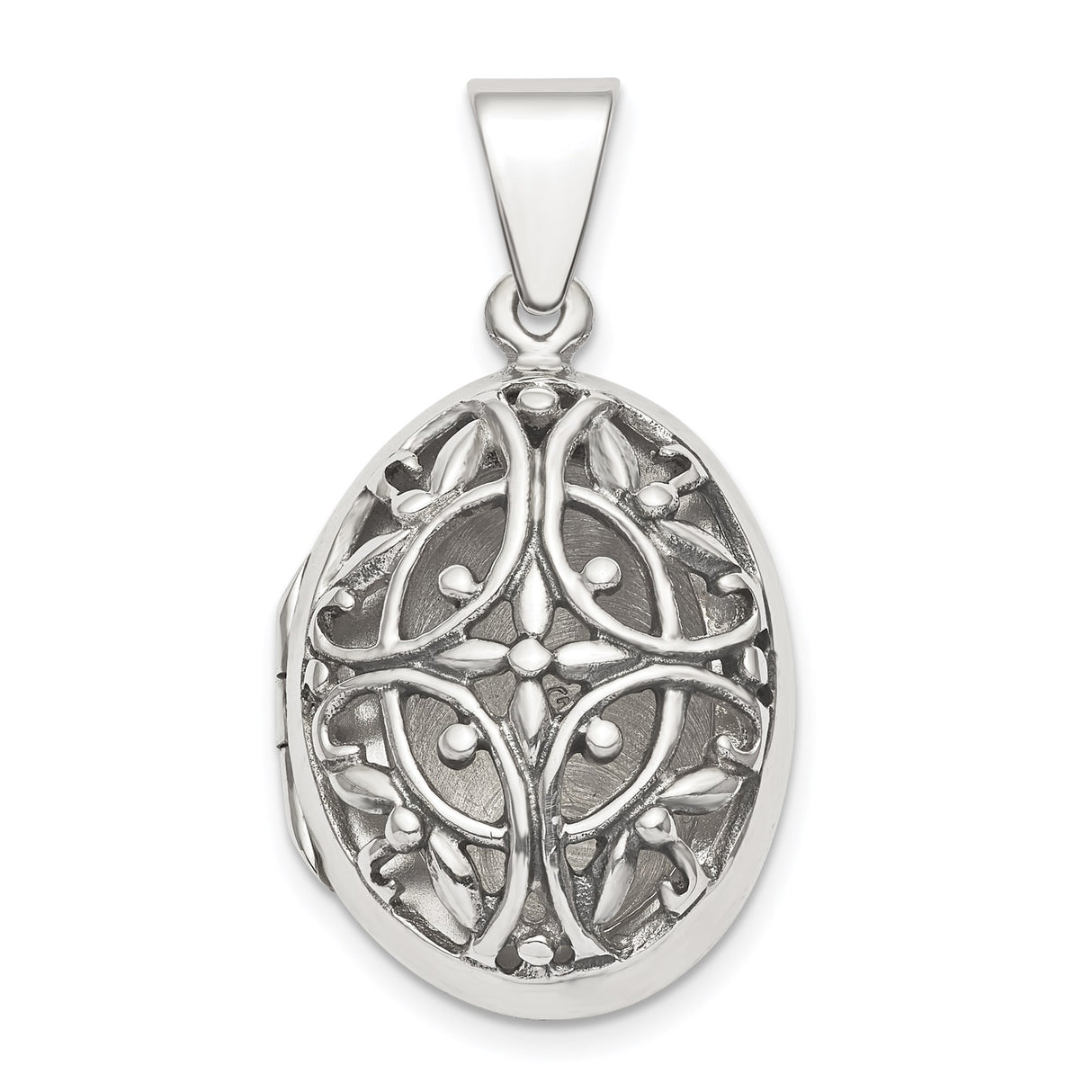Sterling Silver Oval Locket Pendant with Filigree Floral and Vine Design, Vintage Celtic Style