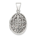 Sterling Silver Oval Locket Pendant with Filigree Floral and Vine Design, Vintage Celtic Style