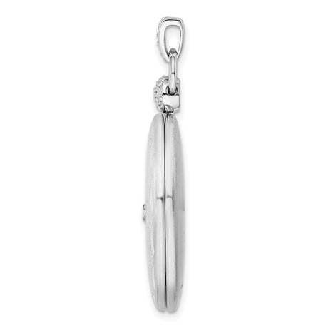 Sterling Silver Oval Locket Pendant with Diamond Accent, Starburst Design, Floral Border
