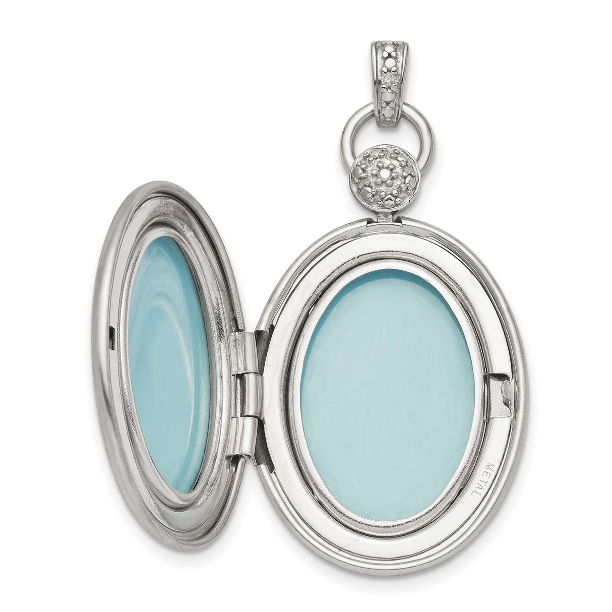 Sterling Silver Oval Locket Pendant with Diamond Accent, Starburst Design, Floral Border