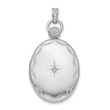 Sterling Silver Oval Locket Pendant with Diamond Accent, Starburst Design, Floral Border
