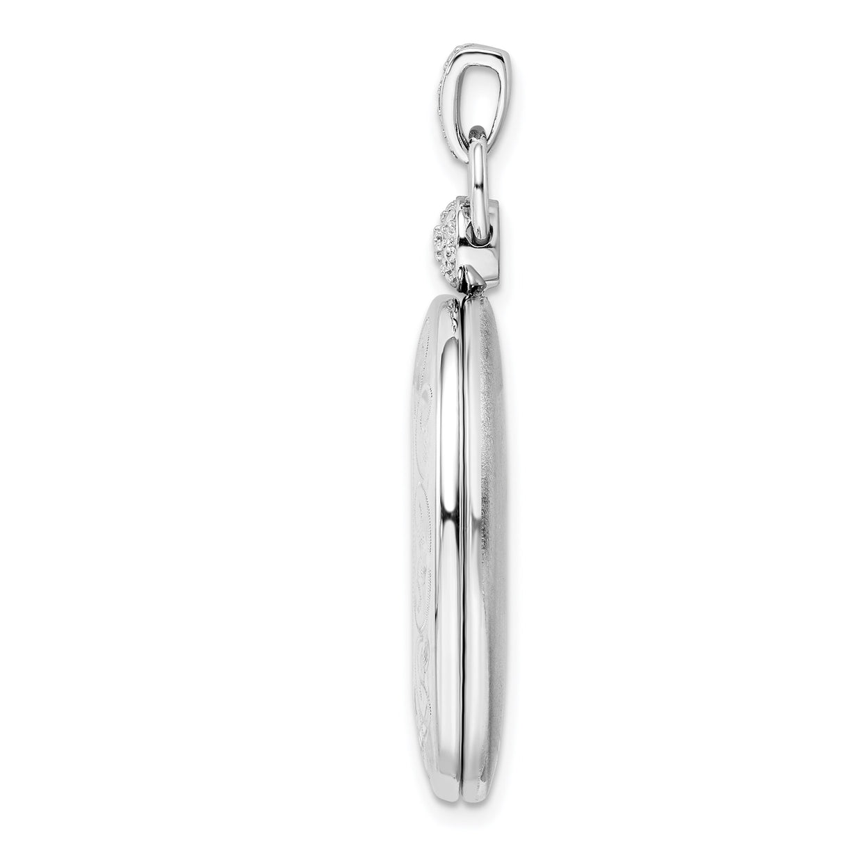 Sterling Silver Oval Locket Pendant with Diamond Pave Bail, Vintage Inspired Keepsake Jewelry