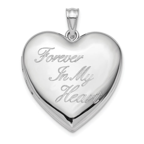 Sterling Silver Heart Locket Pendant with Forever in My Heart Message, Memorial Jewelry for Women