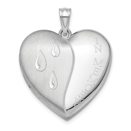 Sterling Silver Heart Memorial Locket Pendant with Teardrop Design and In Memory Inscription