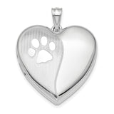 Sterling Silver Heart Locket Pendant with Paw Print Design for Pet Memorial