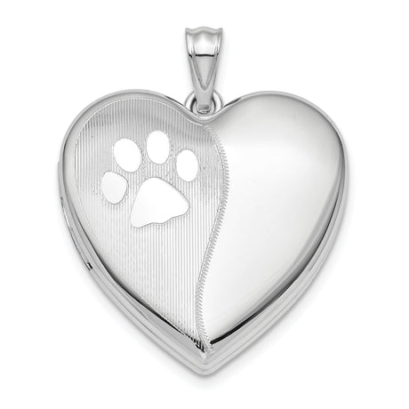 Sterling Silver Heart Locket Pendant with Paw Print Design for Pet Memorial