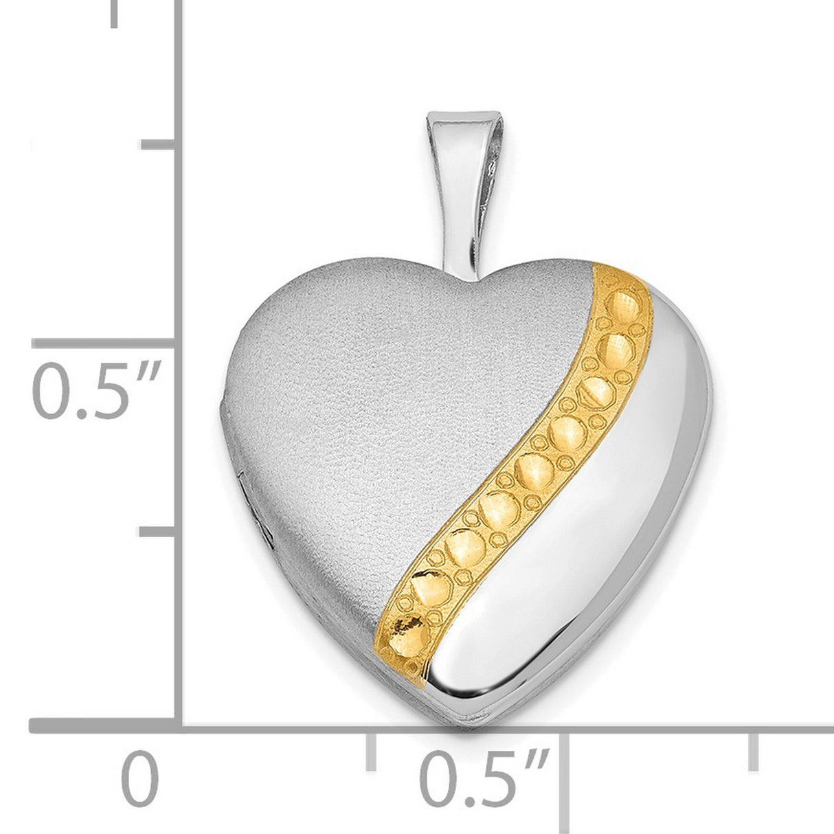 Sterling Silver Heart Locket Pendant, Two Tone with Gold Tone Diagonal Accent