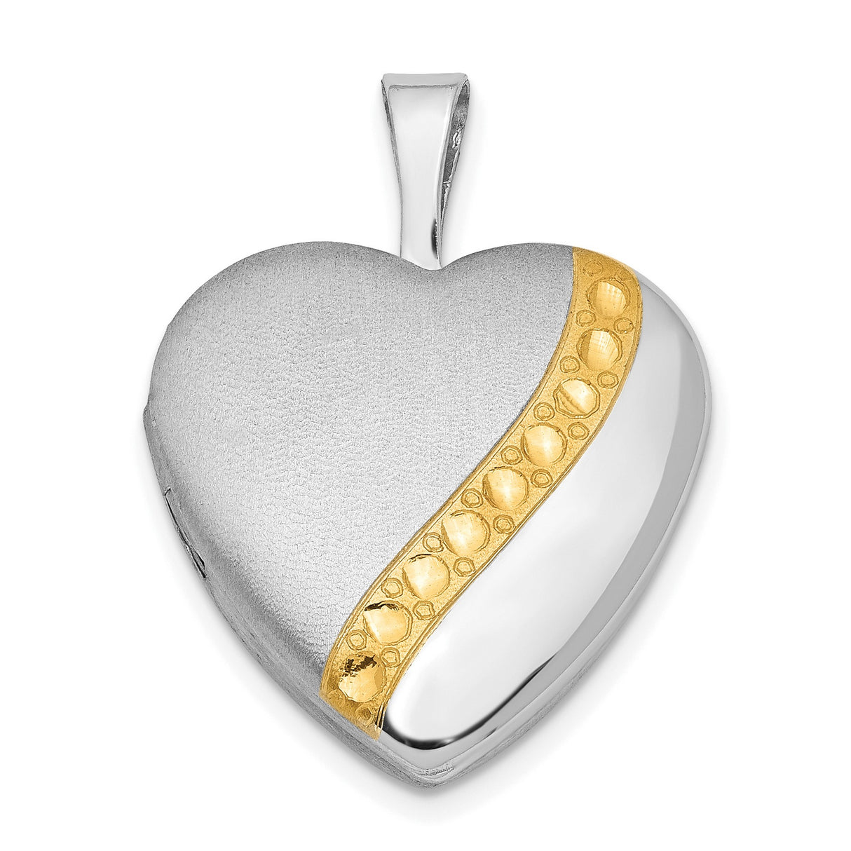 Sterling Silver Heart Locket Pendant, Two Tone with Gold Tone Diagonal Accent