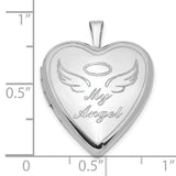 Sterling Silver Heart Shaped Angel Locket Pendant with Halo and Wings Engraving