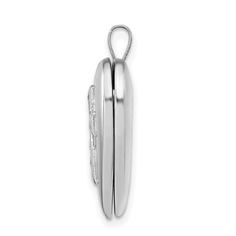 Sterling Silver Cross Pendant with Satin Heart Locket and Halo Design