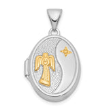 Gold Plated 17mm Guardian Angel Oval Locket Charm Pendant in Real 925 Sterling SIlver