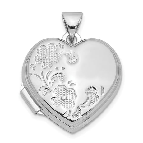Sterling Silver Heart Shaped Floral Locket Pendant with Photo Holder and Romantic Detailing for Women