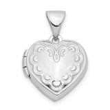 Sterling Silver Heart Locket Pendant with Scrollwork Design for Women