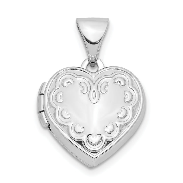 Sterling Silver Heart Locket Pendant with Scrollwork Design for Women
