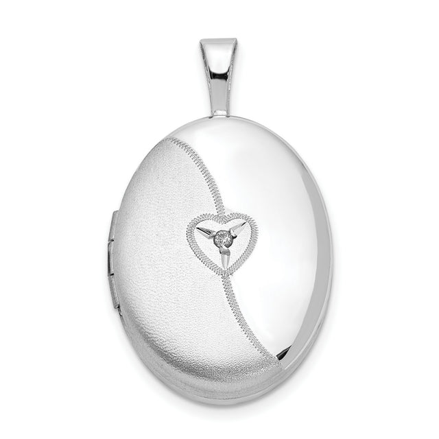 Sterling Silver Heart Locket Pendant with Diamond, Trinity Knot and Satin Finish Design