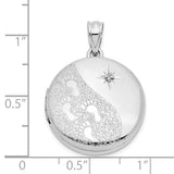 20mm Diamond Textured/Polished Footprints Round Locket Charm Pendant in Real 925 Sterling Silver