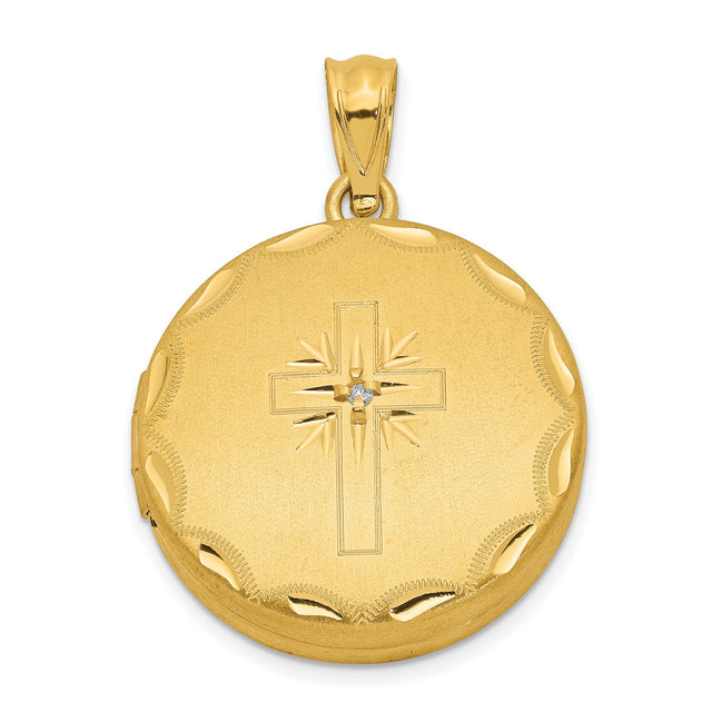 Gold Plated 20mm Satin Diamond Cross Locket Charm Pendant in Real 925 Sterling SIlver