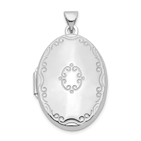 Sterling Silver Oval Locket Pendant with Scrollwork Engraving, Vintage Style Keepsake Jewelry