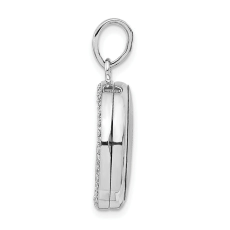 Sterling Silver Locket Pendant with Cubic Zirconia Halo and Polished Round Center
