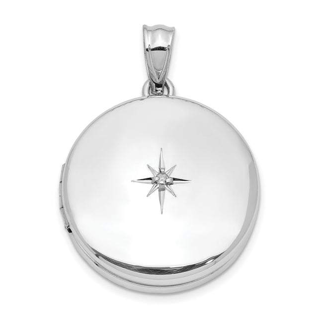 Sterling Silver Round Locket Pendant with Diamond, North Star Design, Celestial Keepsake for Women