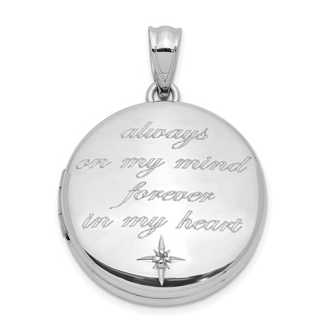 Sterling Silver Round Locket Pendant with Diamond, Starburst Design, Memorial Jewelry for Women
