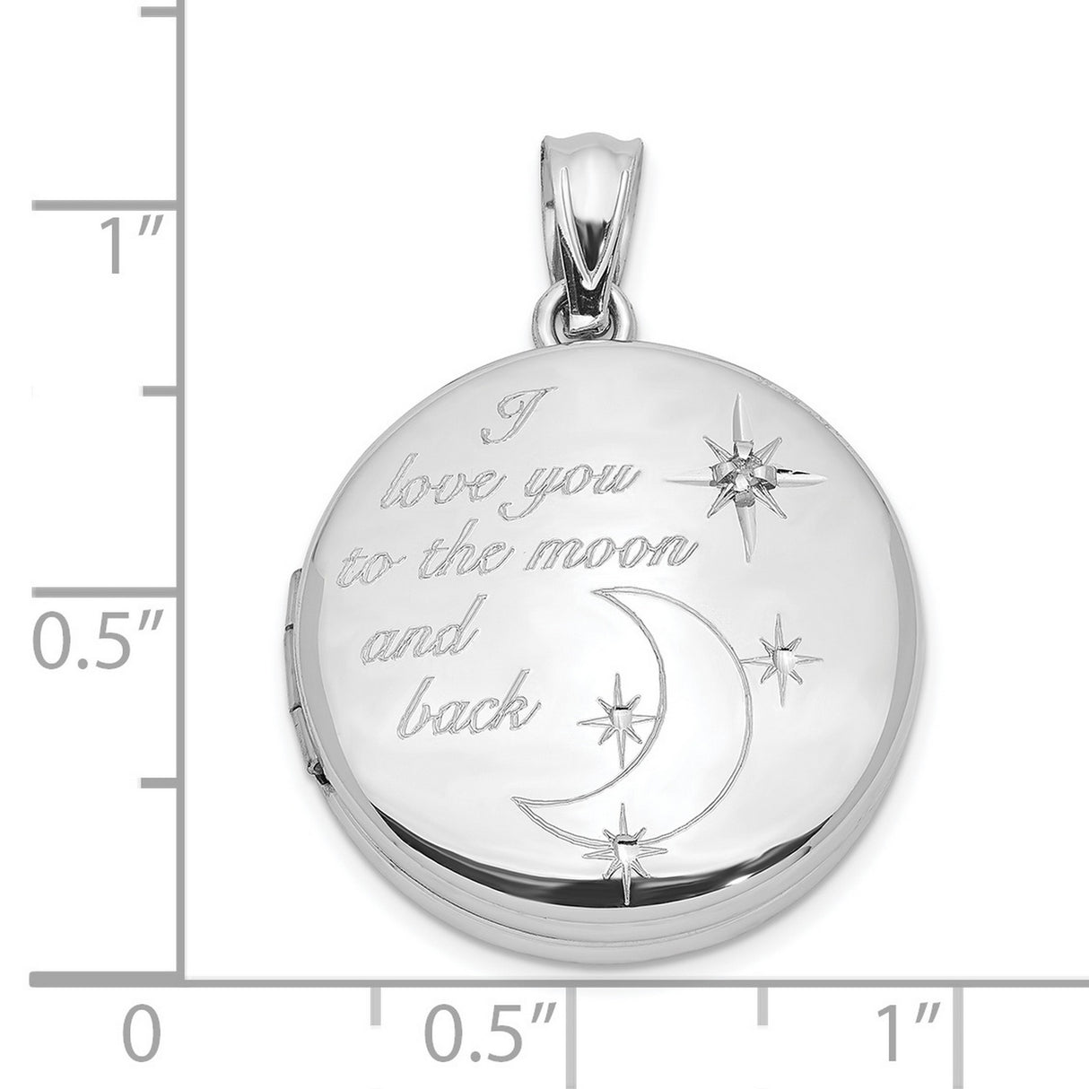 Sterling Silver Round Locket with Diamond, Crescent Moon and Stars Pendant for Women