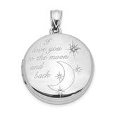 Sterling Silver Round Locket with Diamond, Crescent Moon and Stars Pendant for Women