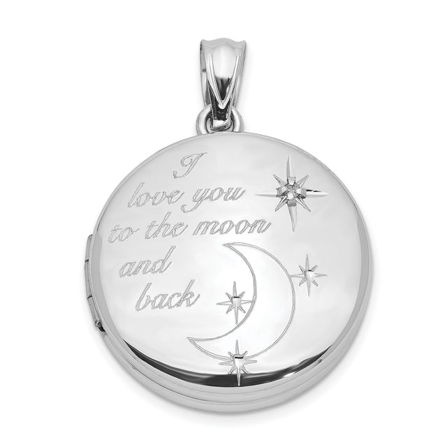 Sterling Silver Round Locket with Diamond, Crescent Moon and Stars Pendant for Women