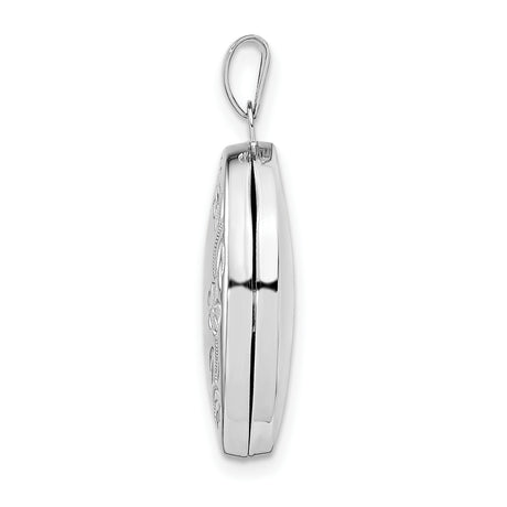 Sterling Silver Oval Locket Pendant with Floral and Leaf Design for Women