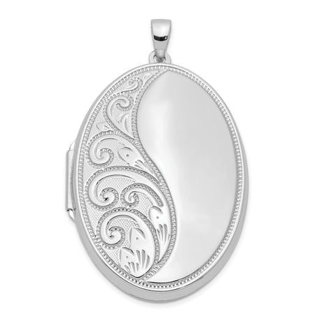 Sterling Silver Oval Locket Pendant with Half-Floral Scroll Design, Vintage Filigree Style