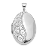 Sterling Silver Oval Locket Pendant with Openwork Filigree Swirl Design for Women