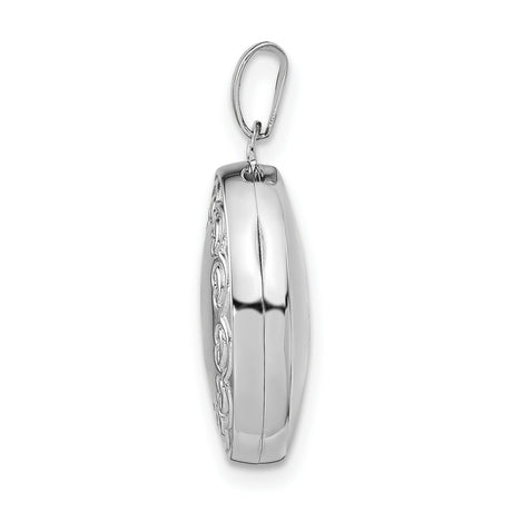 Sterling Silver Oval Locket Pendant with Scroll Filigree Border for Women
