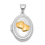 Gold Plated 17mm Two Hearts Oval Locket Charm Pendant in Real 925 Sterling SIlver