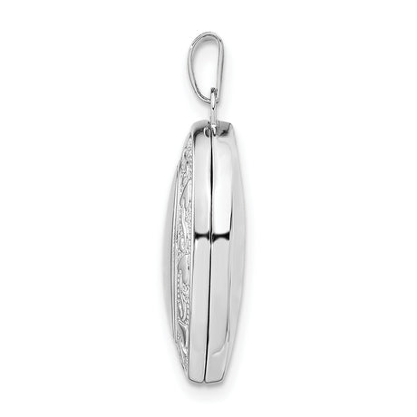 Sterling Silver Oval Locket Pendant with Heart Border and Filigree Swirl Design