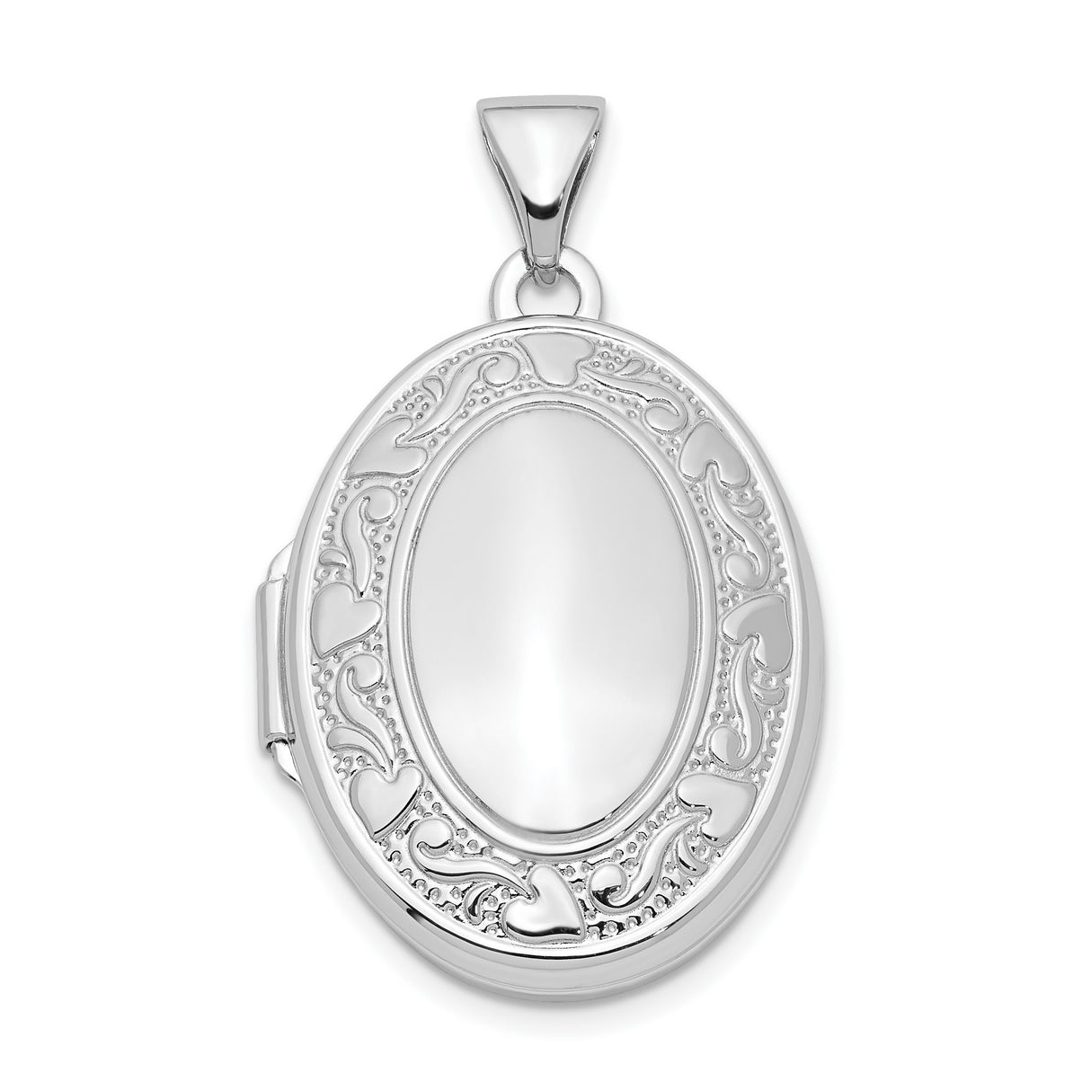 Sterling Silver Oval Locket Pendant with Heart Border and Filigree Swirl Design